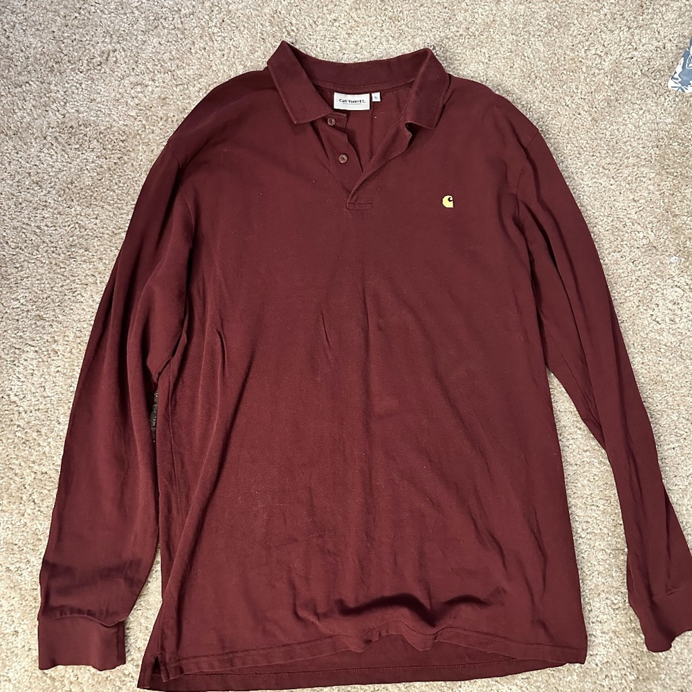 CARHARTT WORK IN PROGRESS - DEEP RED LONG SLEEVE POLO SHIRT